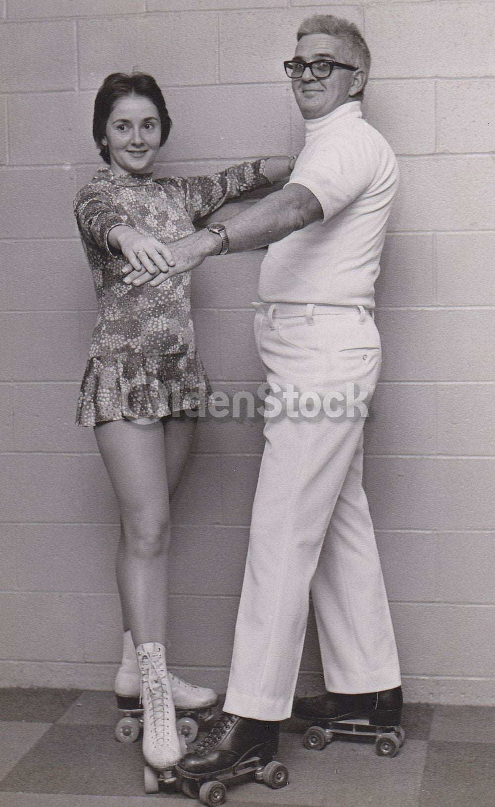 Roller Skating Girl in Skate Dancing Dress Vintage Roller Rink Snapshot Photo