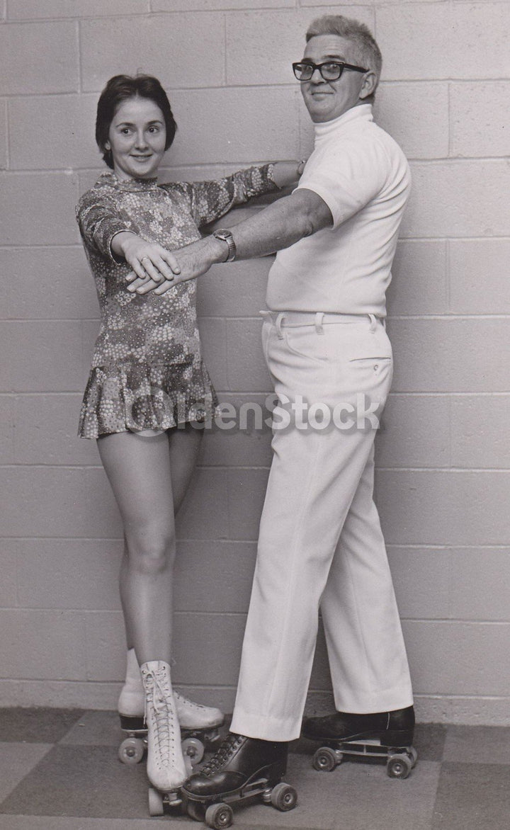 Roller Skating Girl in Skate Dancing Dress Vintage Roller Rink Snapshot Photo