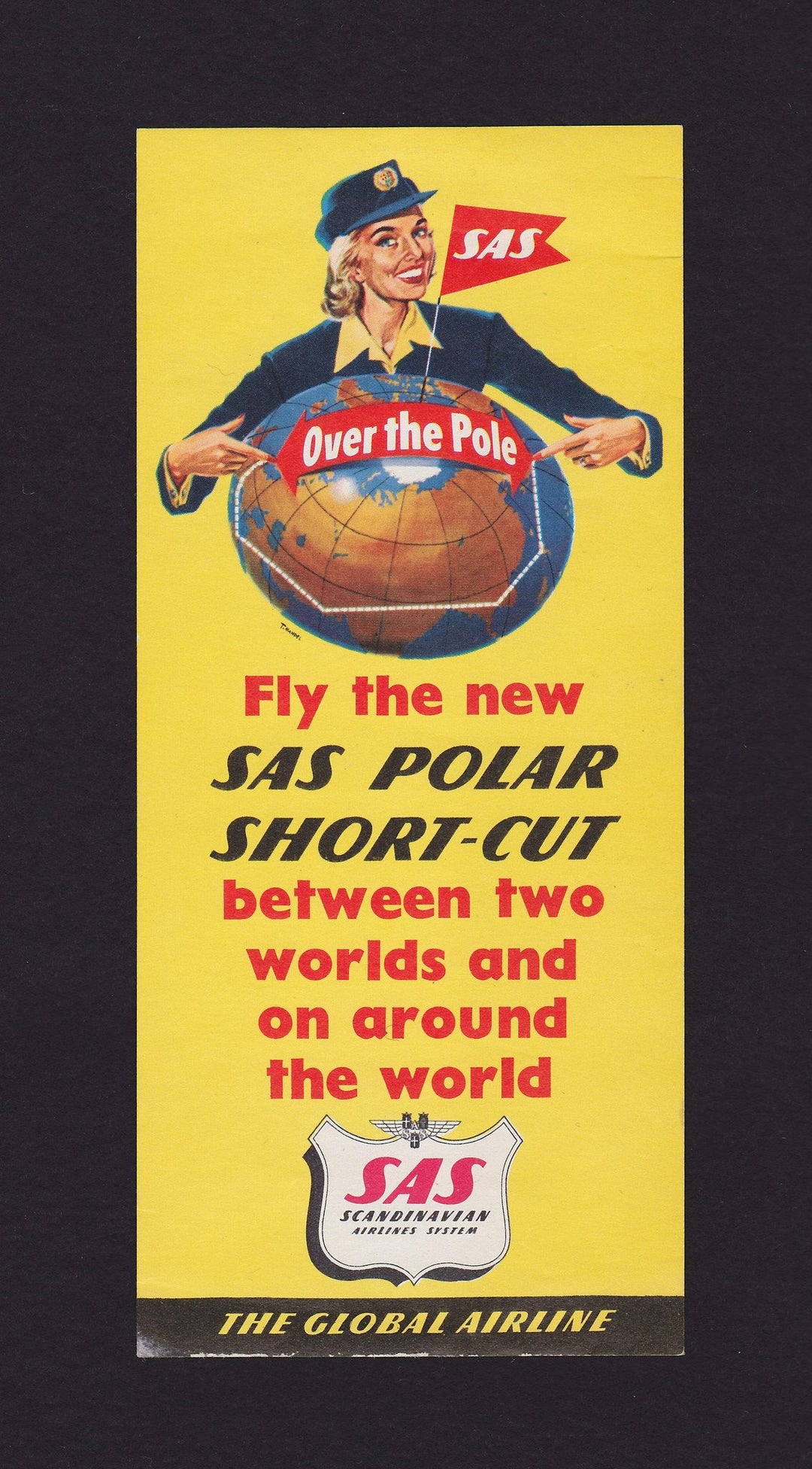 SAS Scandinavian Airlines Polar Route Vintage Graphic Advertising Luggage Sticker Decal