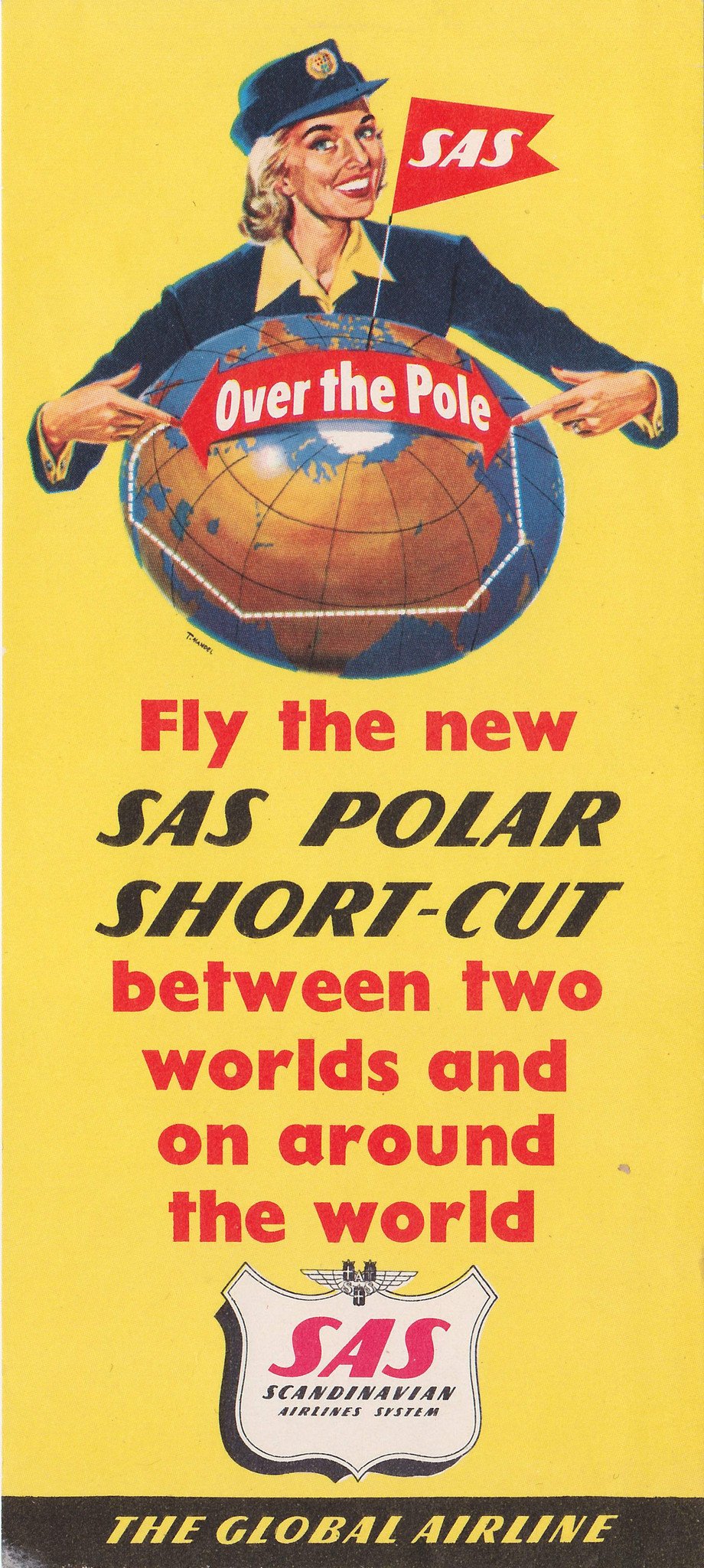 SAS Scandinavian Airlines Polar Route Vintage Graphic Advertising Luggage Sticker Decal