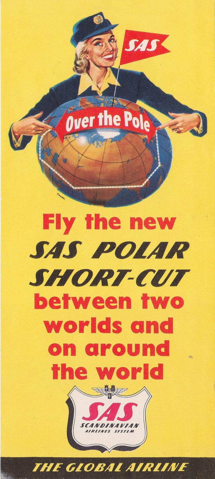 SAS Scandinavian Airlines Polar Route Vintage Graphic Advertising Luggage Sticker Decal