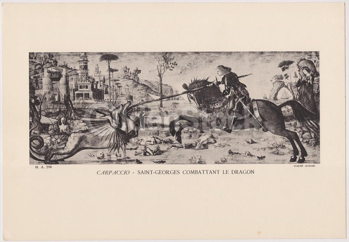 Saint-Georges Combattant Le Dragon Artwork by Carpaccio Vintage Graphic Art Illu