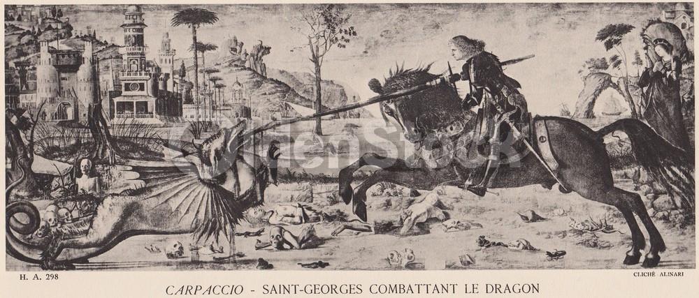 Saint-Georges Combattant Le Dragon Artwork by Carpaccio Vintage Graphic Art Illu