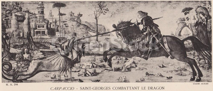 Saint-Georges Combattant Le Dragon Artwork by Carpaccio Vintage Graphic Art Illu