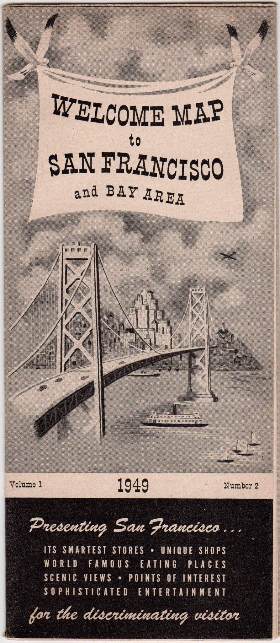 San Francisco Bay Area California Vintage Graphic Advertising Travel Brochure Map