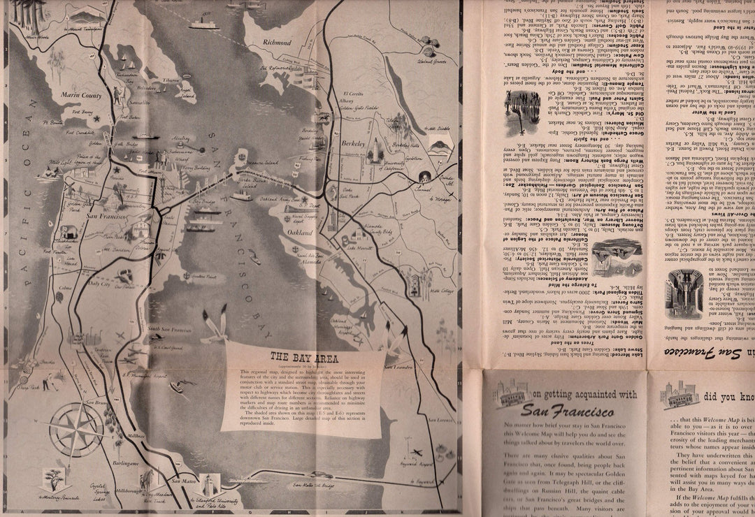 San Francisco Bay Area California Vintage Graphic Advertising Travel Brochure Map