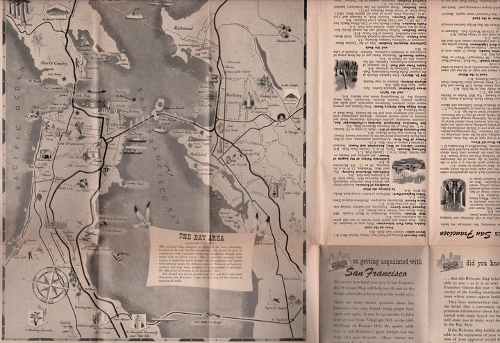 San Francisco Bay Area California Vintage Graphic Advertising Travel Brochure Map