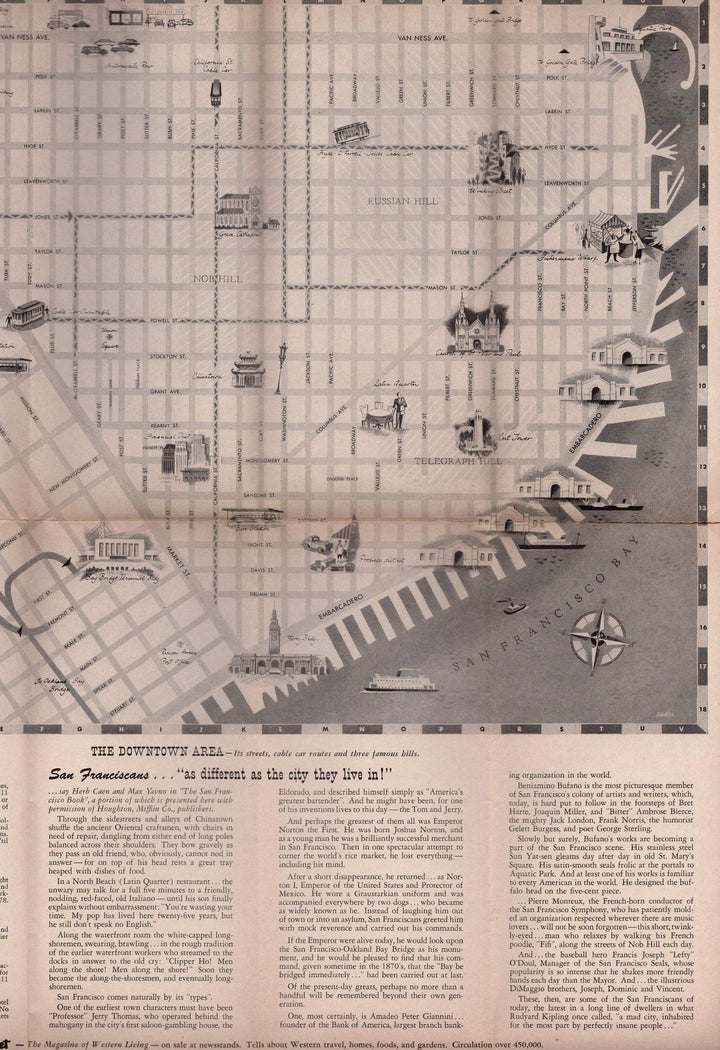 San Francisco Bay Area California Vintage Graphic Advertising Travel Brochure Map