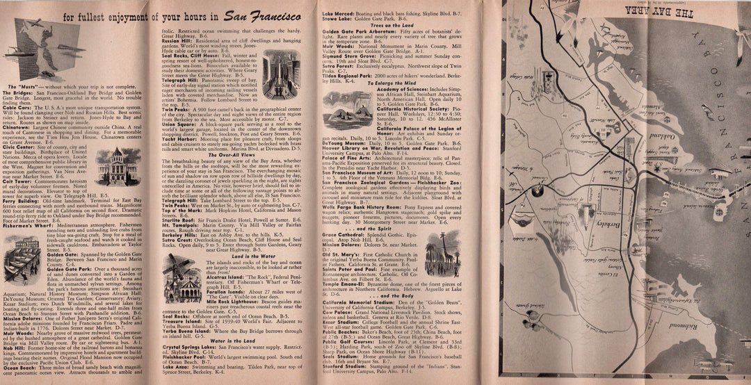 San Francisco Bay Area California Vintage Graphic Advertising Travel Brochure Map