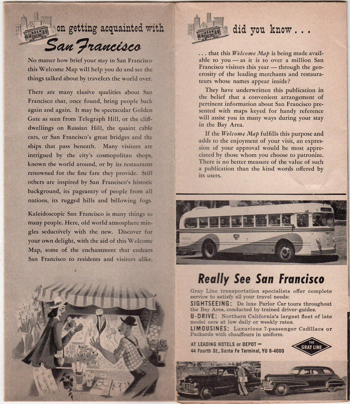 San Francisco Bay Area California Vintage Graphic Advertising Travel Brochure Map