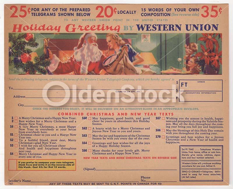 Santa Clause Western Union Holiday Telegrams Vintage Graphic Advertising Christmas Flyer