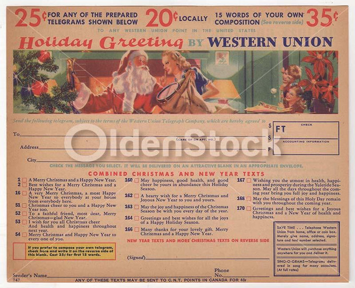 Santa Clause Western Union Holiday Telegrams Vintage Graphic Advertising Christmas Flyer