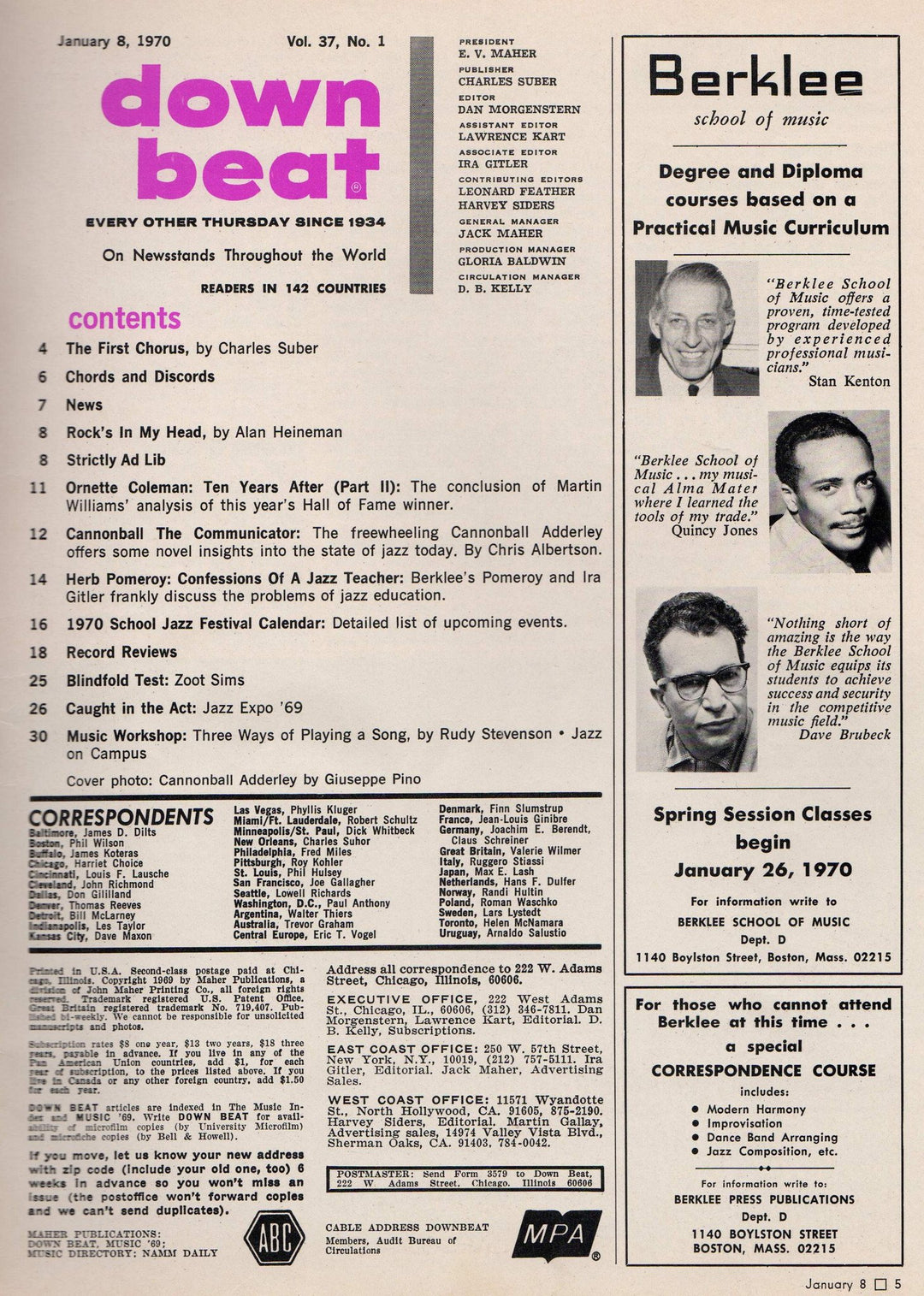 Cannonball Adderley & Zoot Sims Jazz Musicians Down Beat Magazine 1970