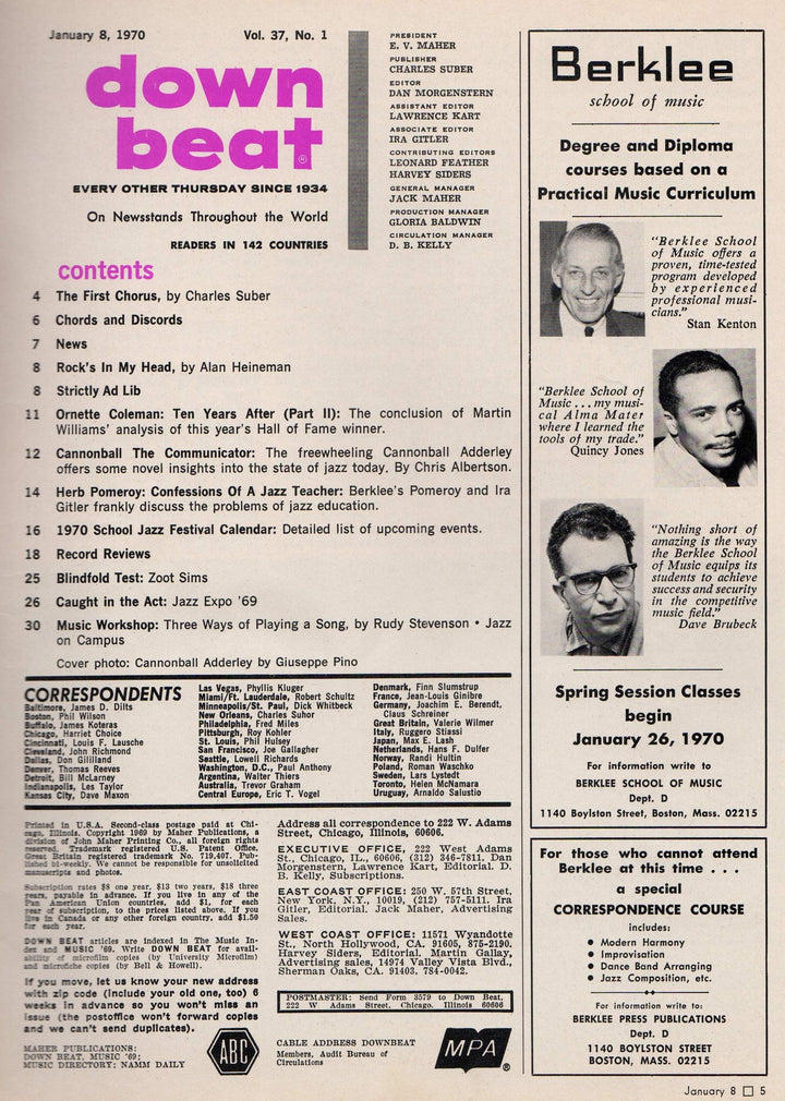Cannonball Adderley & Zoot Sims Jazz Musicians Down Beat Magazine 1970
