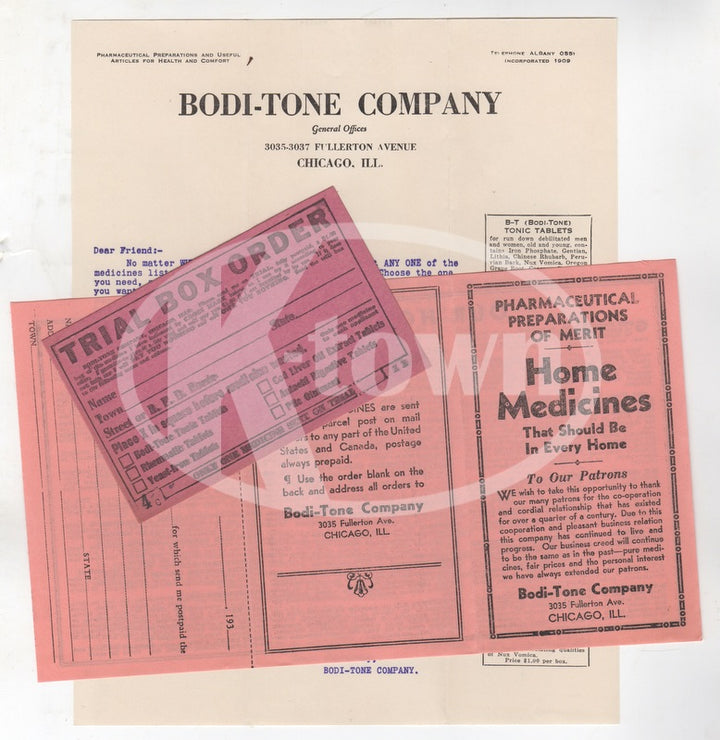 Bodi-Tone Quack Medicine Pharmaceuticals Vintage Advertising Letter Flyer