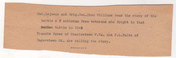General John Lejeune Dion Williams Antietam Civil War Vets 1920s News Press Photo