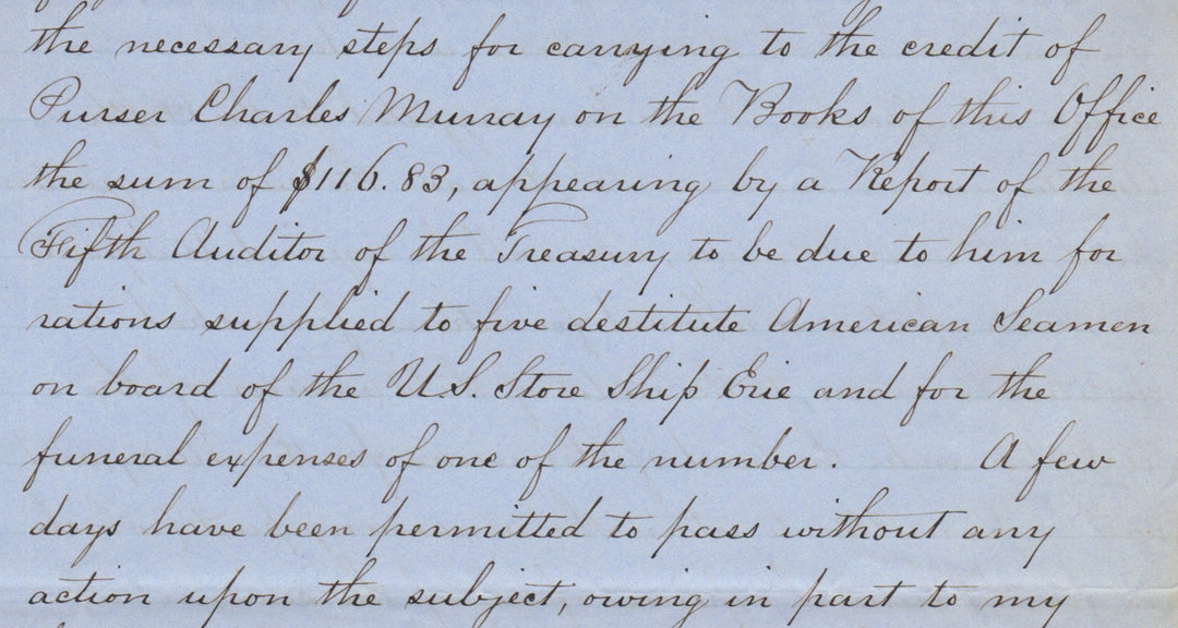 USS Erie Mexican War Ship US Treasury Dept Antique Autograph Signed Letter 1848