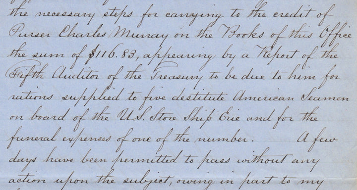 USS Erie Mexican War Ship US Treasury Dept Antique Autograph Signed Letter 1848