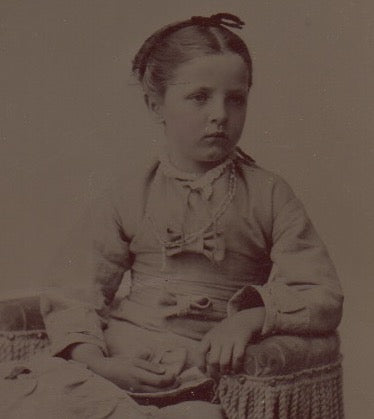 Darling Little Girl with Bow Dress & Gold Necklace Antique Tintype Photo