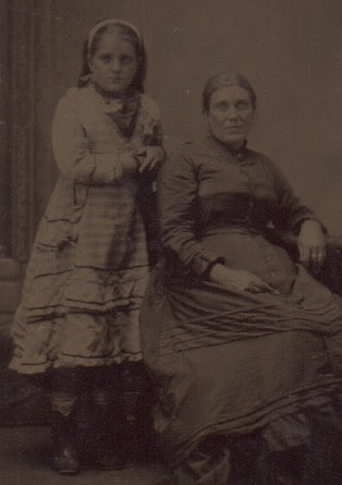 Mother and Young Daughter in Fine Dresses Antique Tintype Photo