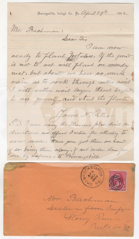 Ritter Family Breinigsville PA Shamrock Station Postage Antique Mailing Letter 1892
