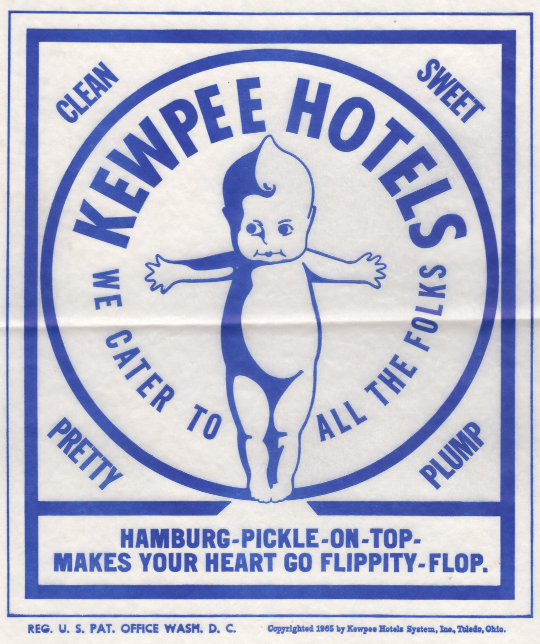 Kewpie Doll Kewpee Hotels Vintage Graphic Advertising Wrapper Poster 1965