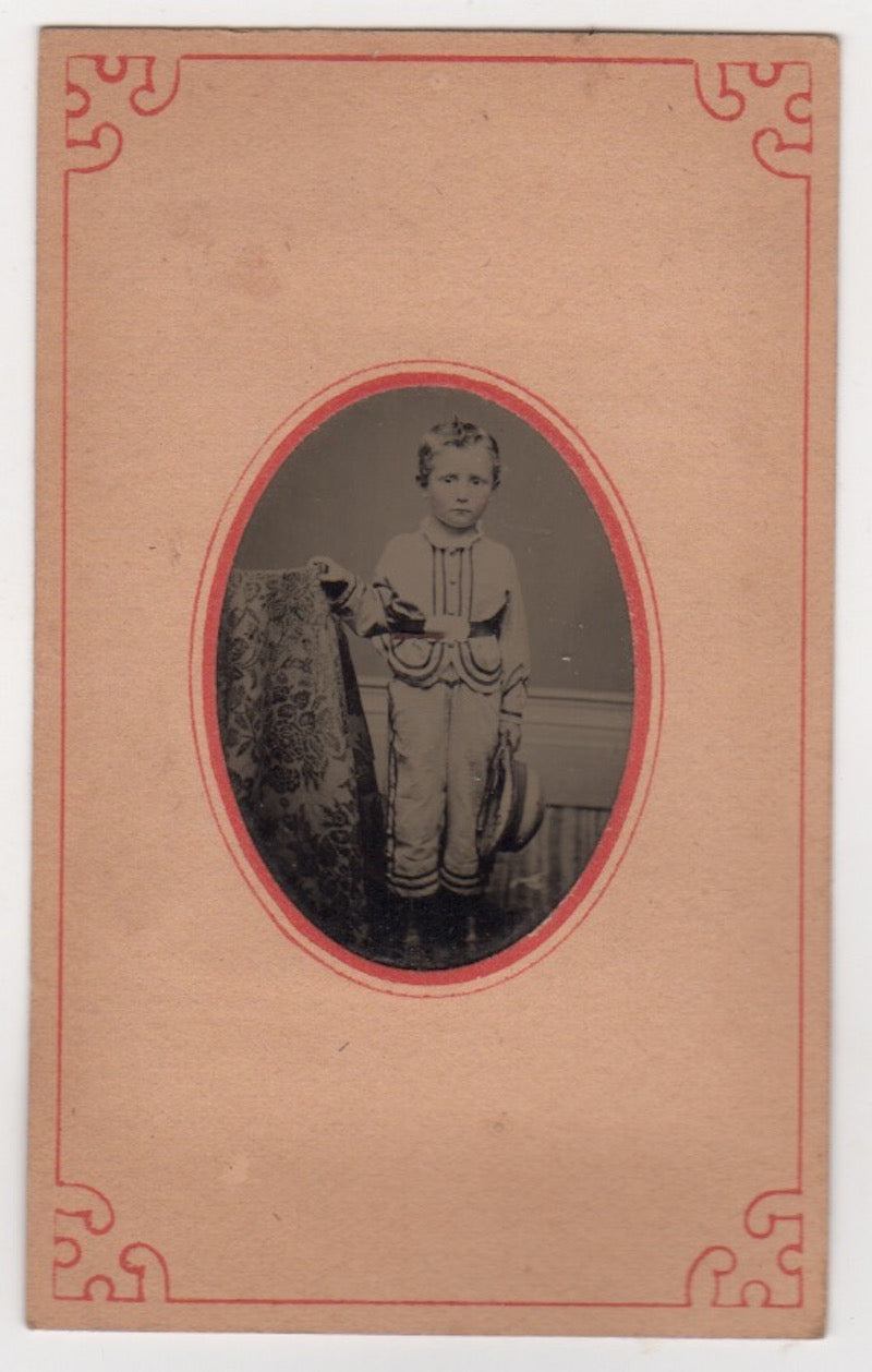 Handsome Little Boy in Cutest Outfit Crisp Antique Tintype Photo