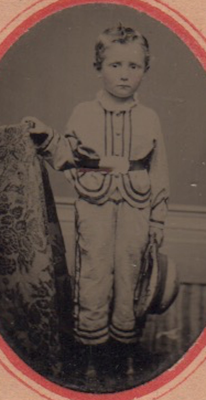 Handsome Little Boy in Cutest Outfit Crisp Antique Tintype Photo