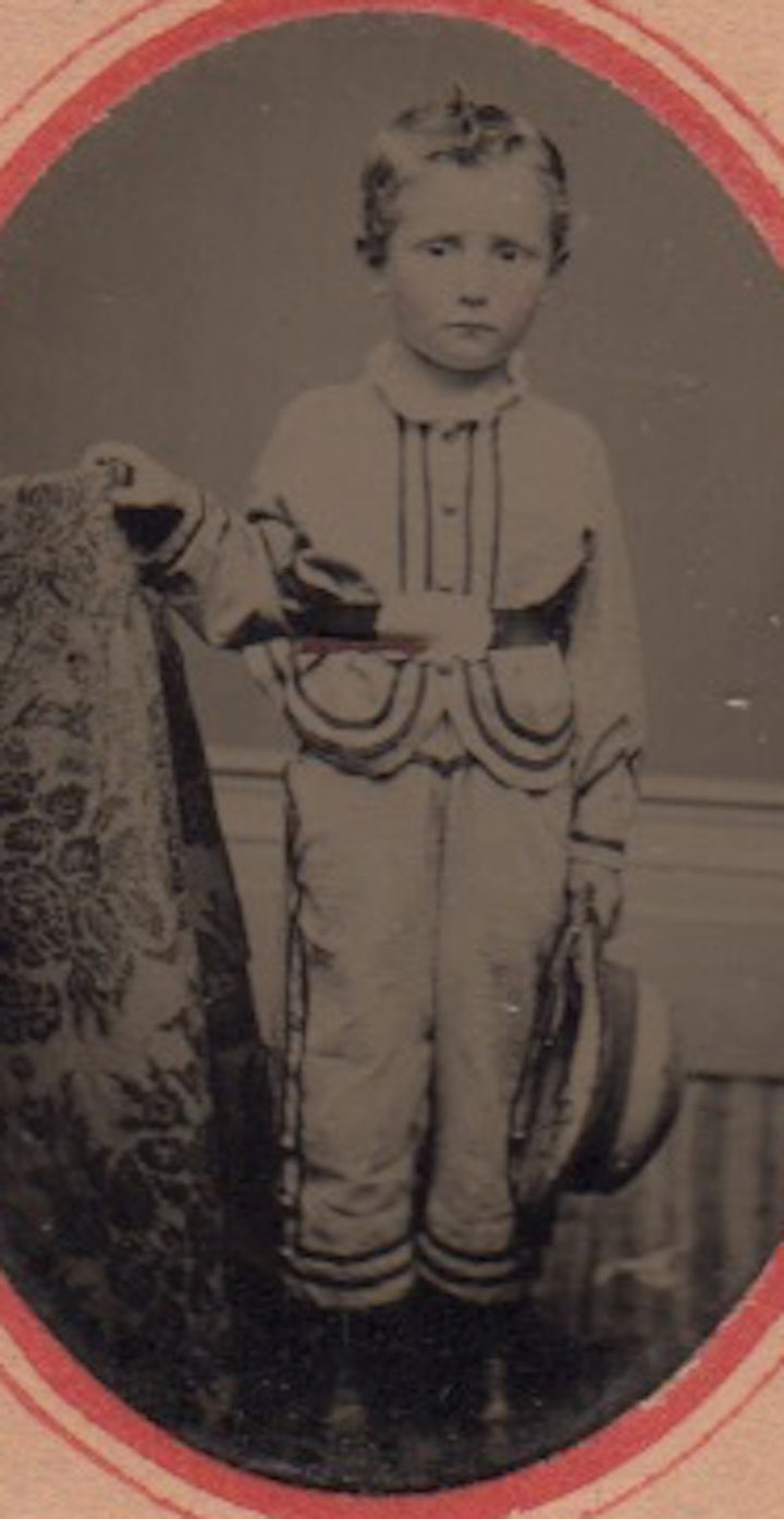 Handsome Little Boy in Cutest Outfit Crisp Antique Tintype Photo