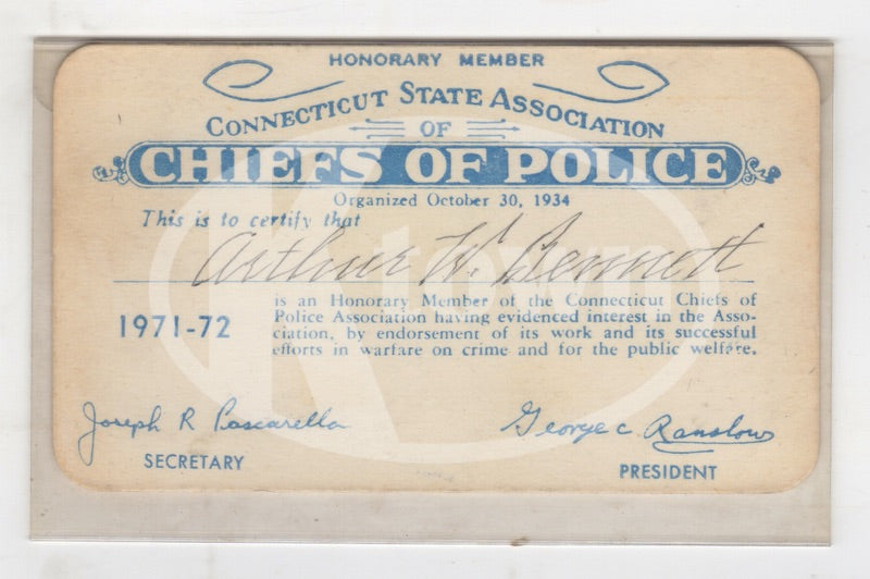 Connecticut State Police Chiefs Vintage 1970s Law Enforcement Membership Card