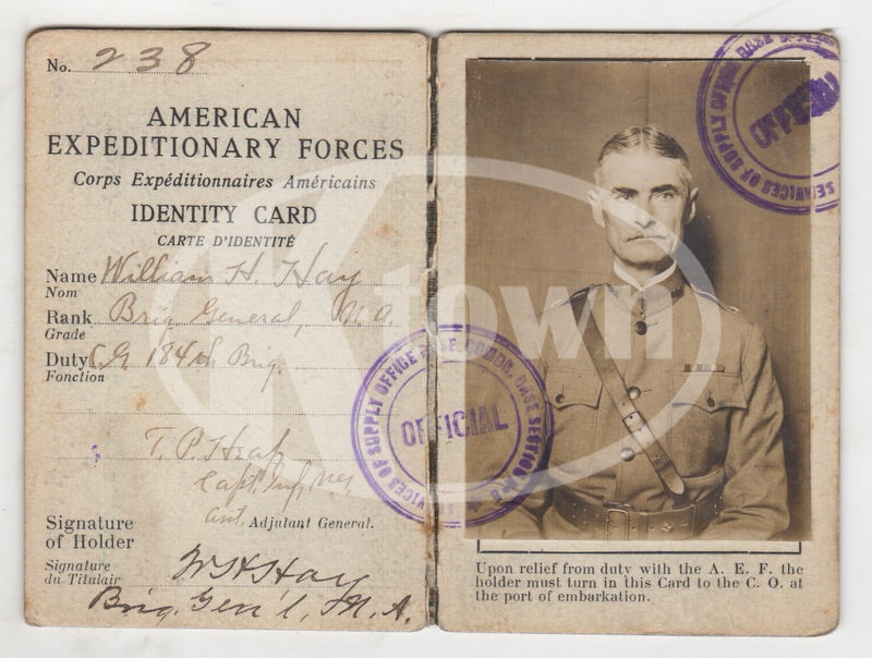Major General William Henry Hay Autograph Signed WWII Expeditionary Forces ID Card