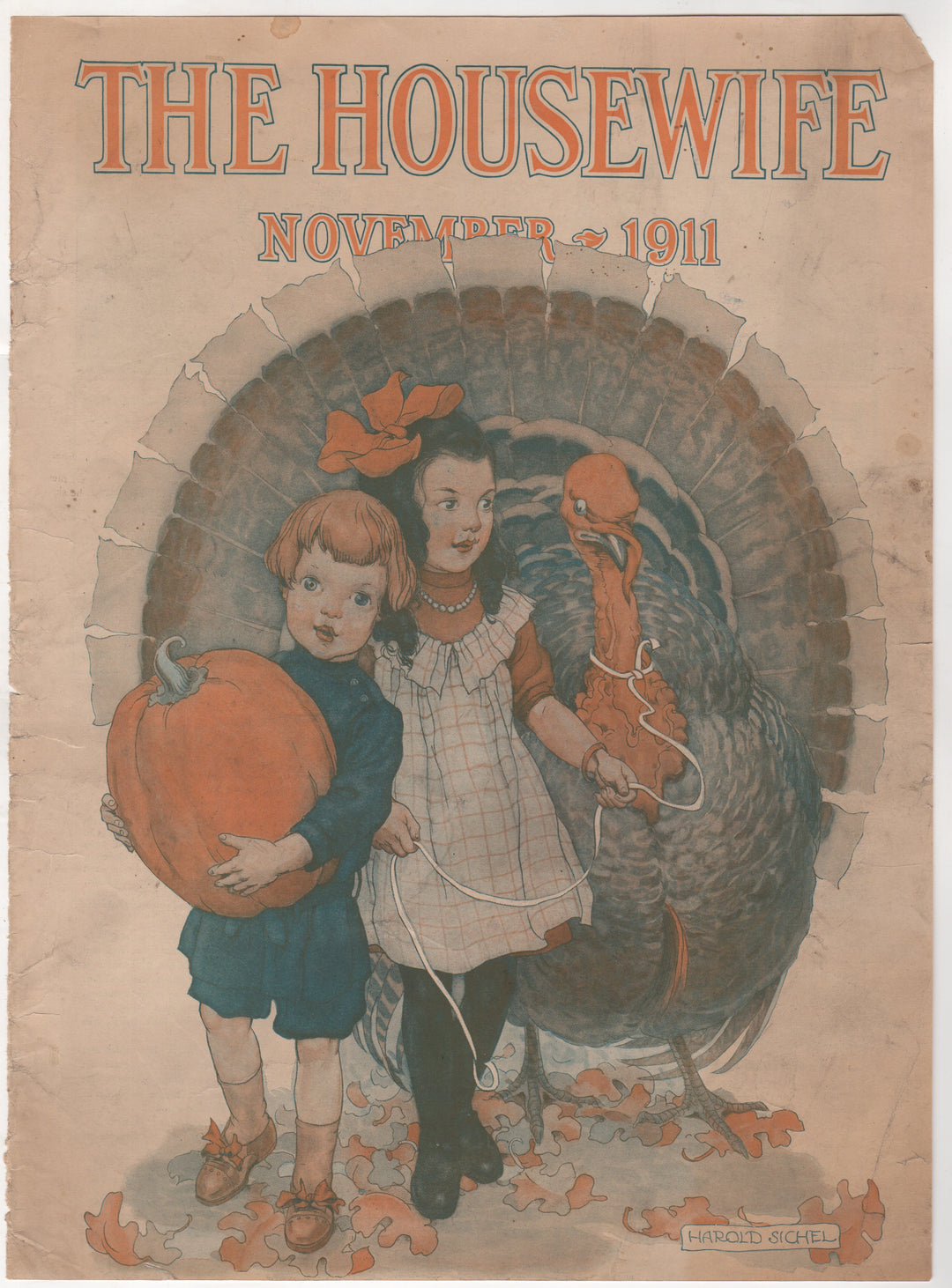 Thanksgiving Turkey Antique Harold Sichel Graphic Art Illustration Magazine Cover 1911