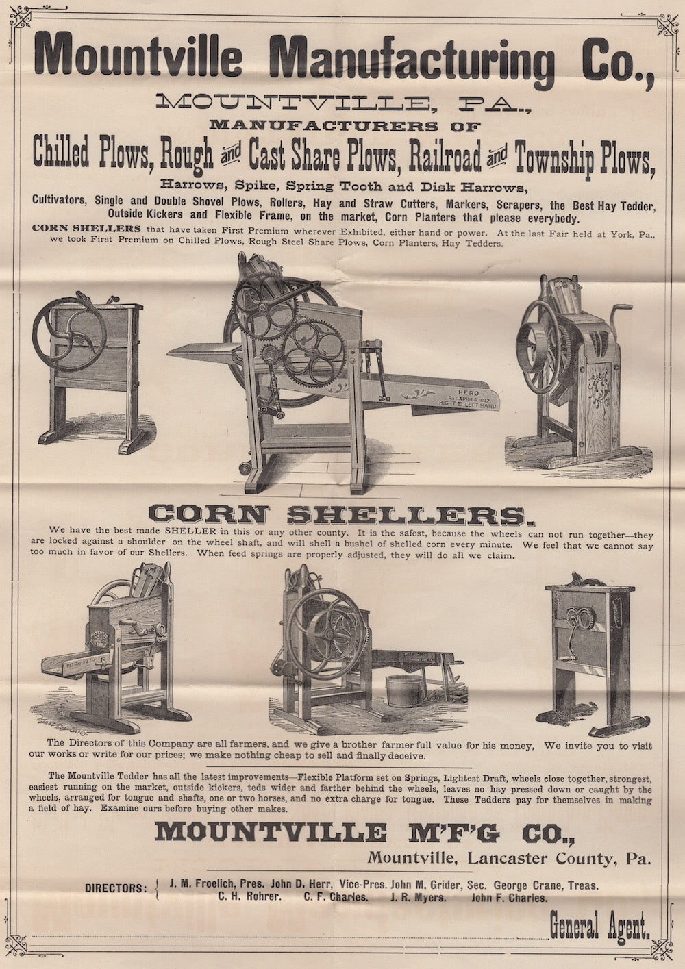 Mountville Lancaster PA Farm Machinery Antique Advertising Broadside Poster 1890s