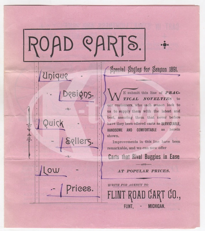 Flint Road Carts Michigan Victoria Carriage Wagon Antique Advertising Brochure