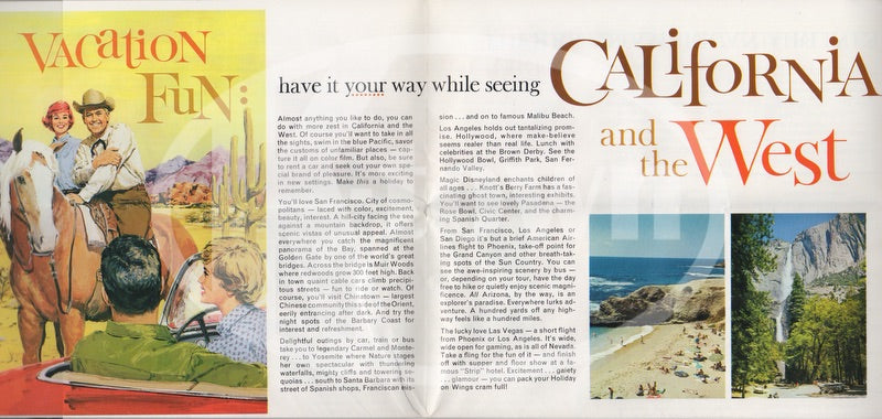 American Airlines California Vintage Graphic Advertising Travel Brochure Poster