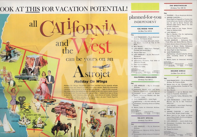 American Airlines California Vintage Graphic Advertising Travel Brochure Poster