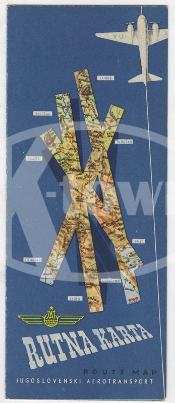 JAT Jugoslovenski Yugoslavian Airline Vintage Graphic Advertising Brochure Map