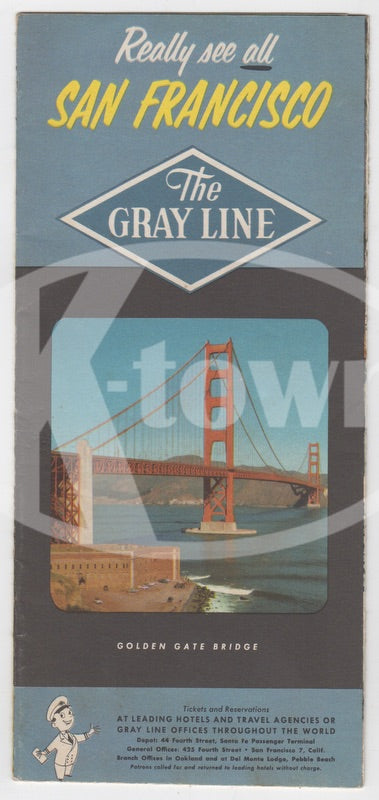 San Francisco Golden Gate Bridge Ca Gray Line Vintage Advertising Brochure Map