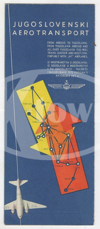 JAT Jugoslovenski Yugoslavian Airline Vintage Graphic Advertising Brochure Map