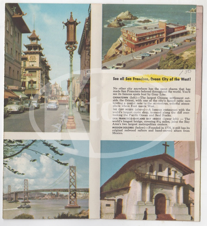 San Francisco Golden Gate Bridge Ca Gray Line Vintage Advertising Brochure Map