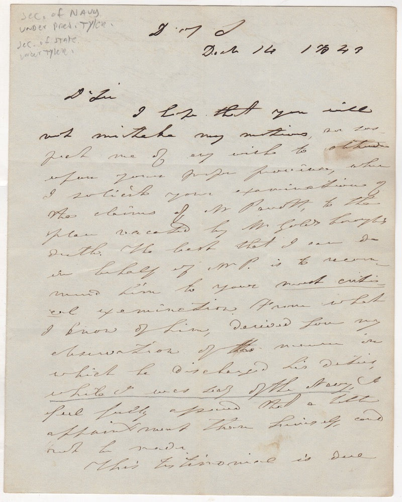 Abel Parker Upshur US Secretary State & Navy Autograph Signed Letter 1843