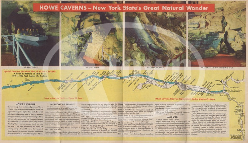 Howe Caverns New York State Vintage Graphic Advertising Souvenir Travel Brochure