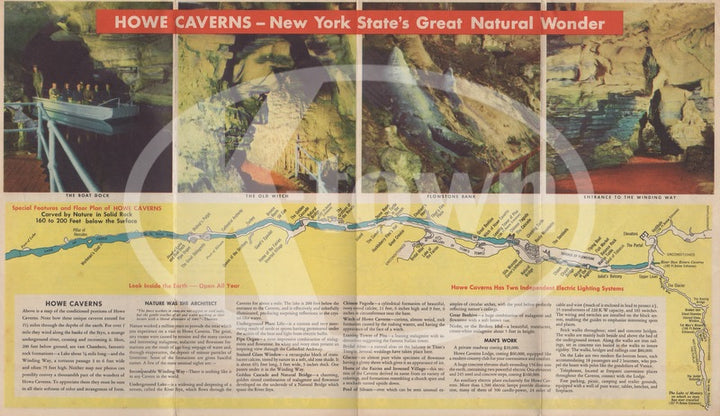 Howe Caverns New York State Vintage Graphic Advertising Souvenir Travel Brochure