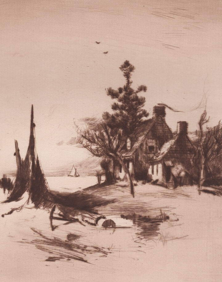 Fisherman's Home Original Drypoint Artwork by Charles Vanderhoof (1853-1918)