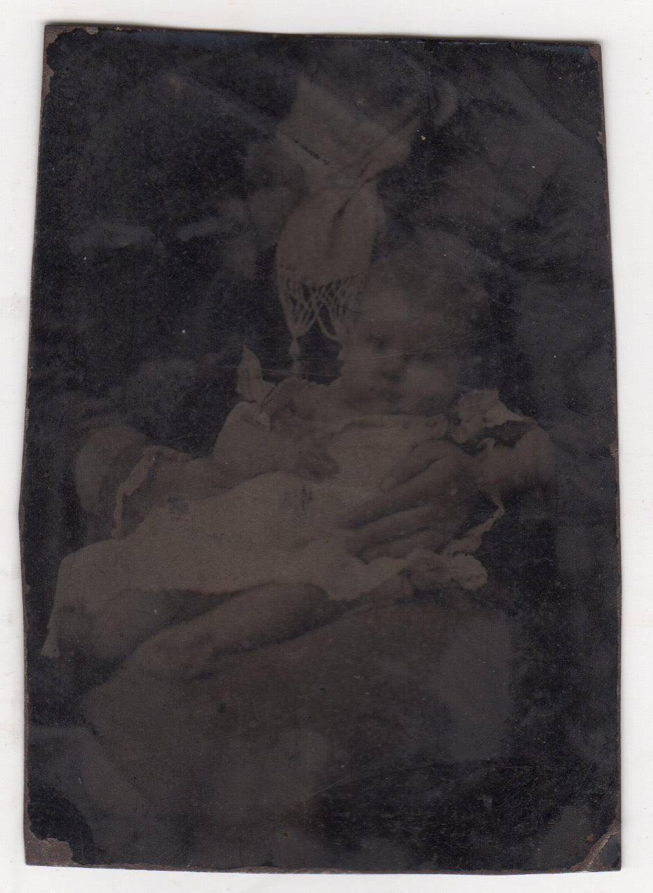 Hidden Mother Cute Pudgy Baby Antique Tintype Photo