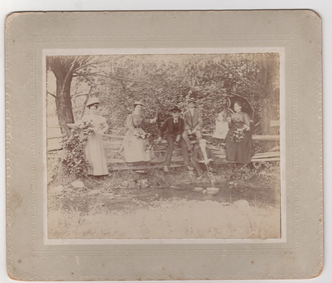 An Afternoon in Nature Casual Edwardian Vacation Scene Antique Photo on Board