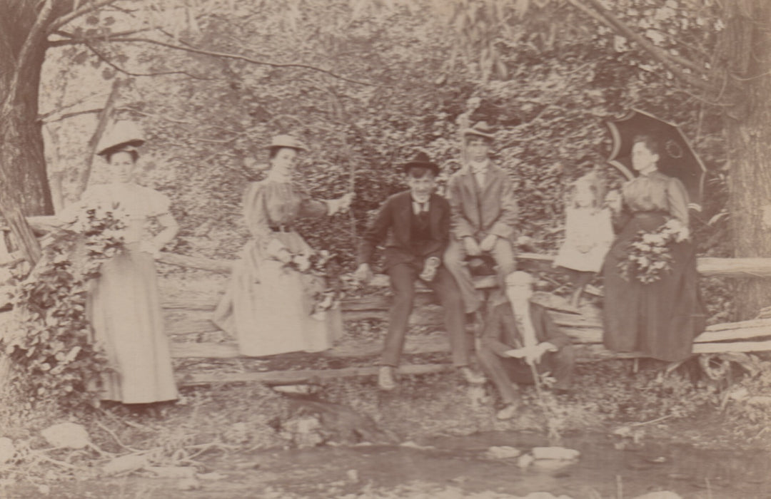 An Afternoon in Nature Casual Edwardian Vacation Scene Antique Photo on Board