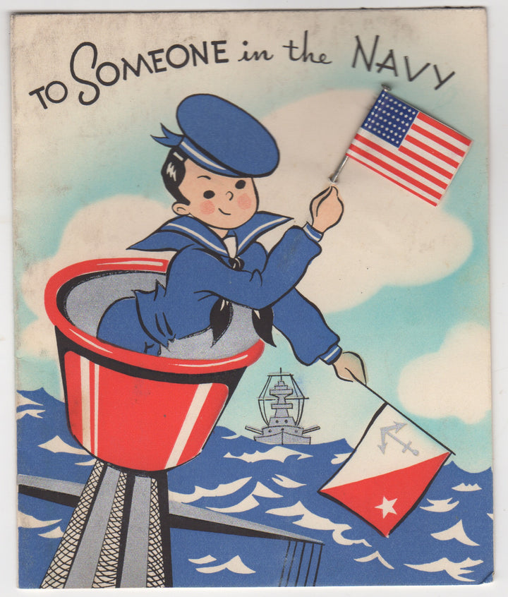 Someone in the Navy Vintage WWII Graphic Patriotic Greeting Card 1945