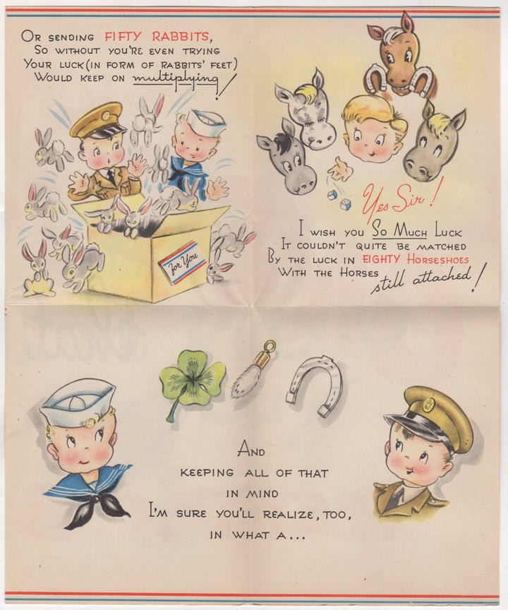 Army Navy Birthday Greetings Vintage WWII Graphic Art Greeting Card