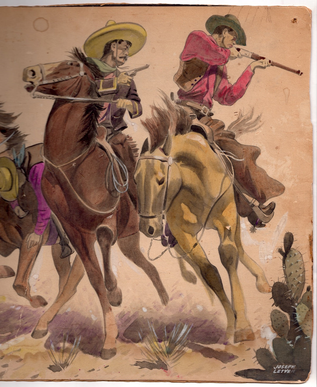 Western Cowboy Posse Vintage Signed Watercolor Illustration Book Cover Art